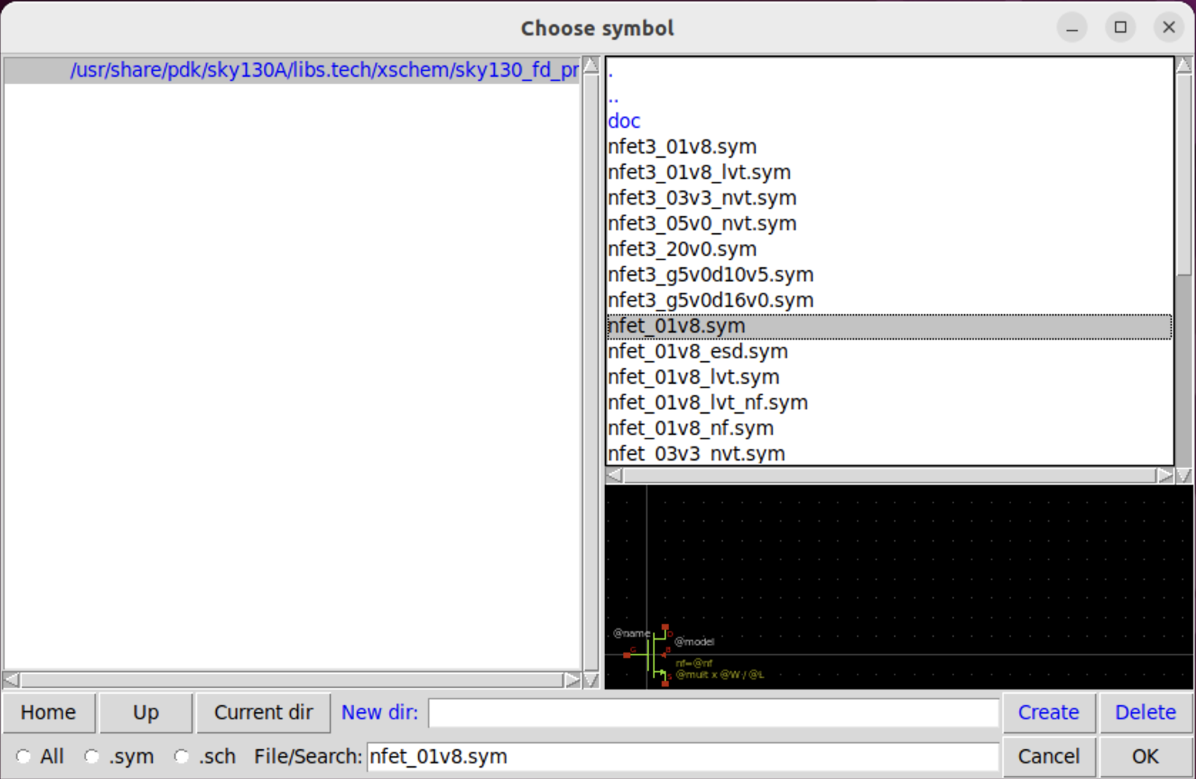 Import 1.8V NMOS symbol into schematic