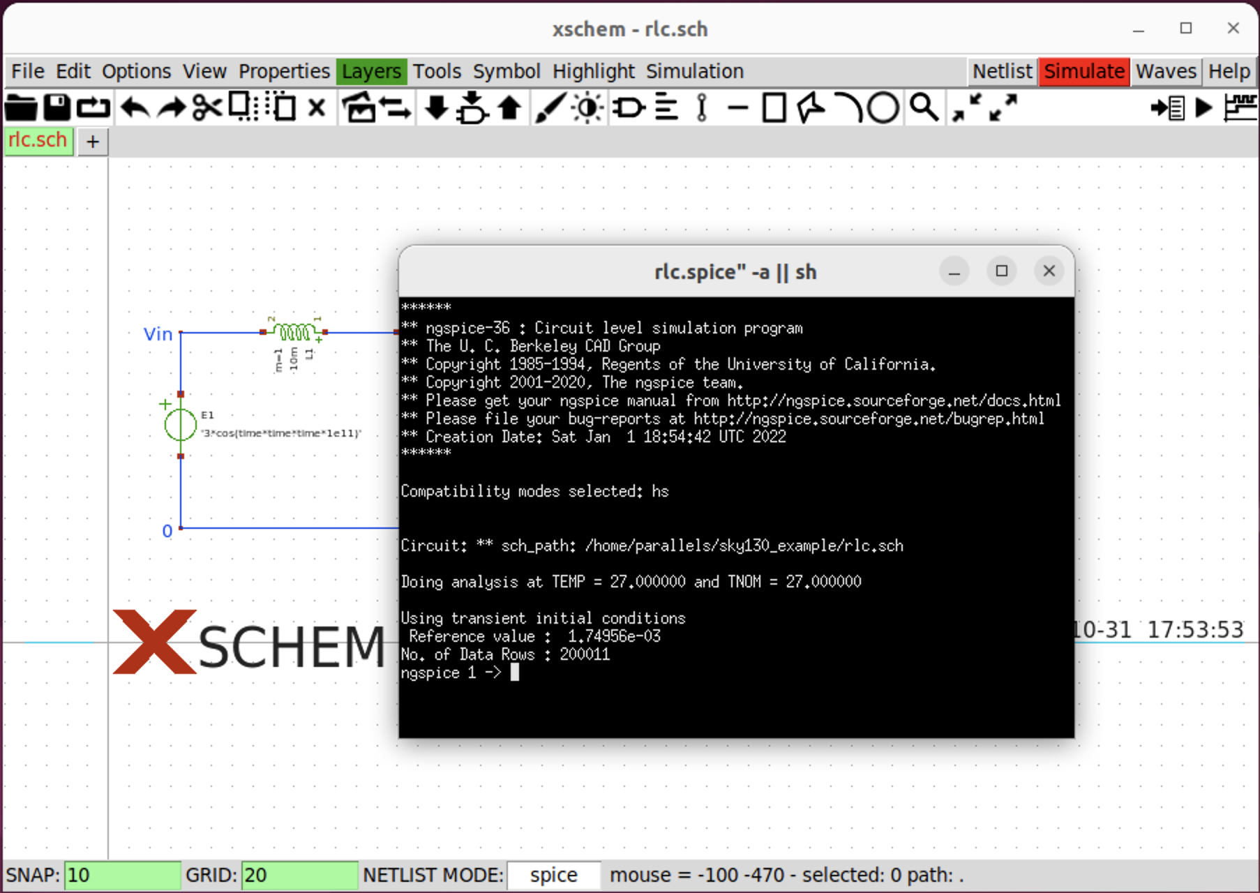 Ngspice terminal window