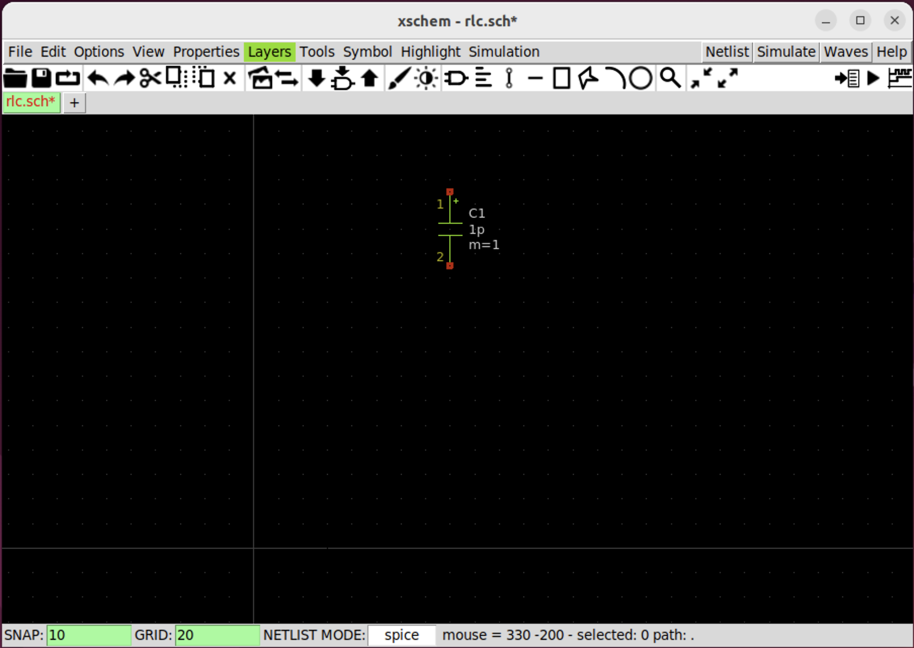 Insert capacitor symbol into schematic