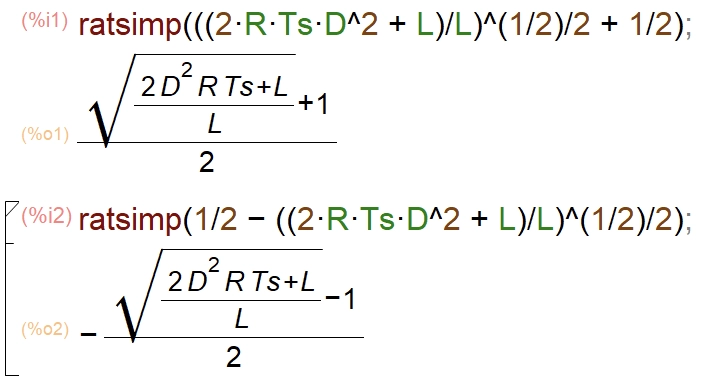 DCM conversion ratio simplified results from wxMaxima