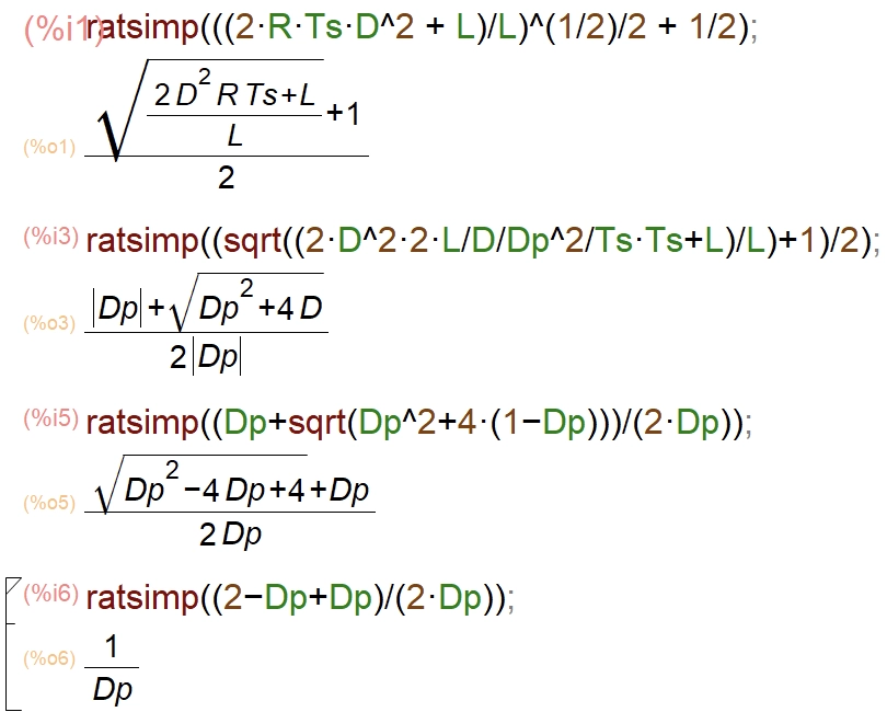 DCM conversion ratio simplification at DCM/CCM boundary condition using wxMaxima
