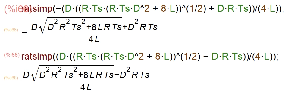 DCM conversion ratio simplified results from wxMaxima