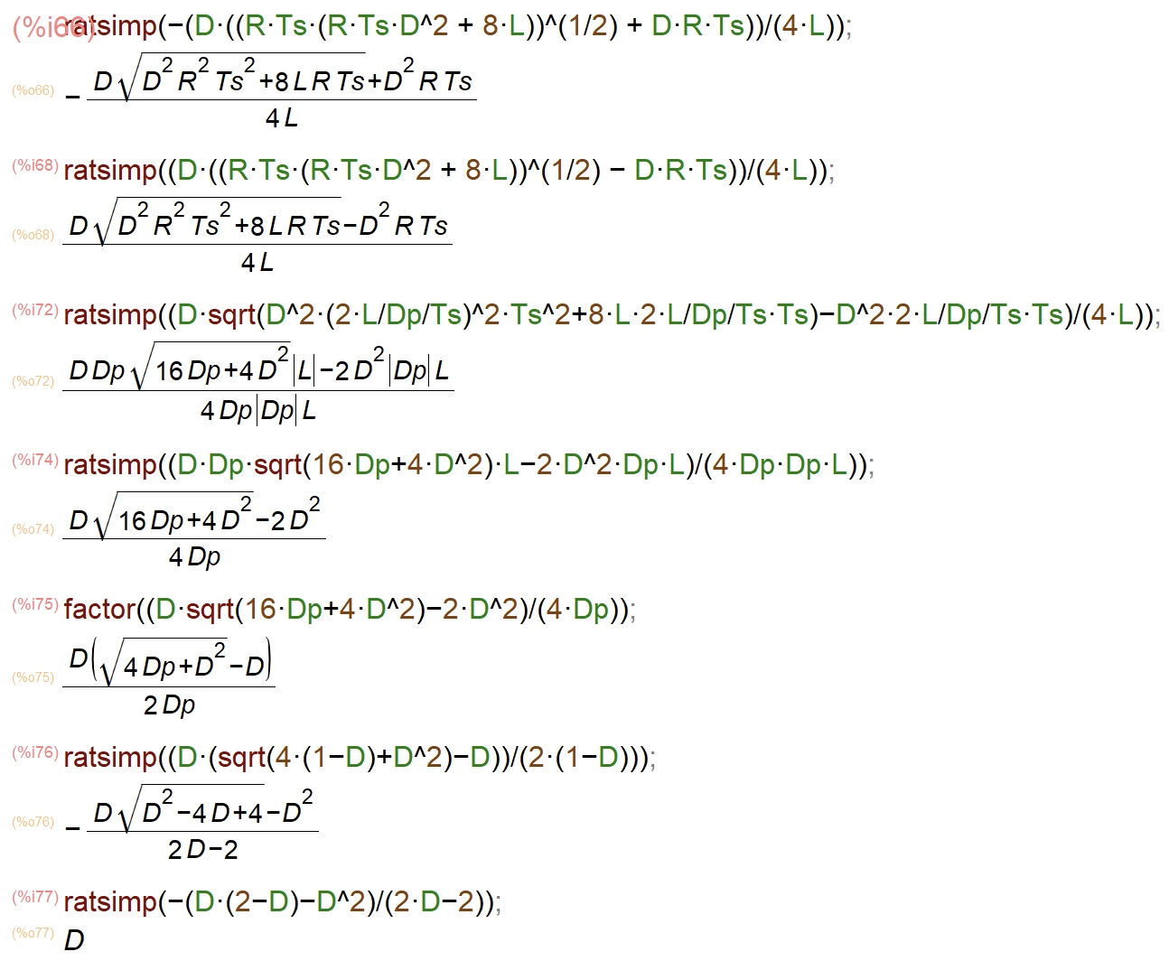 DCM conversion ratio simplification at DCM/CCM boundary condition using wxMaxima