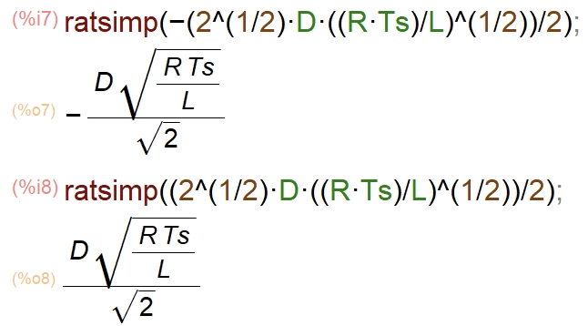 DCM conversion ratio simplified results from wxMaxima