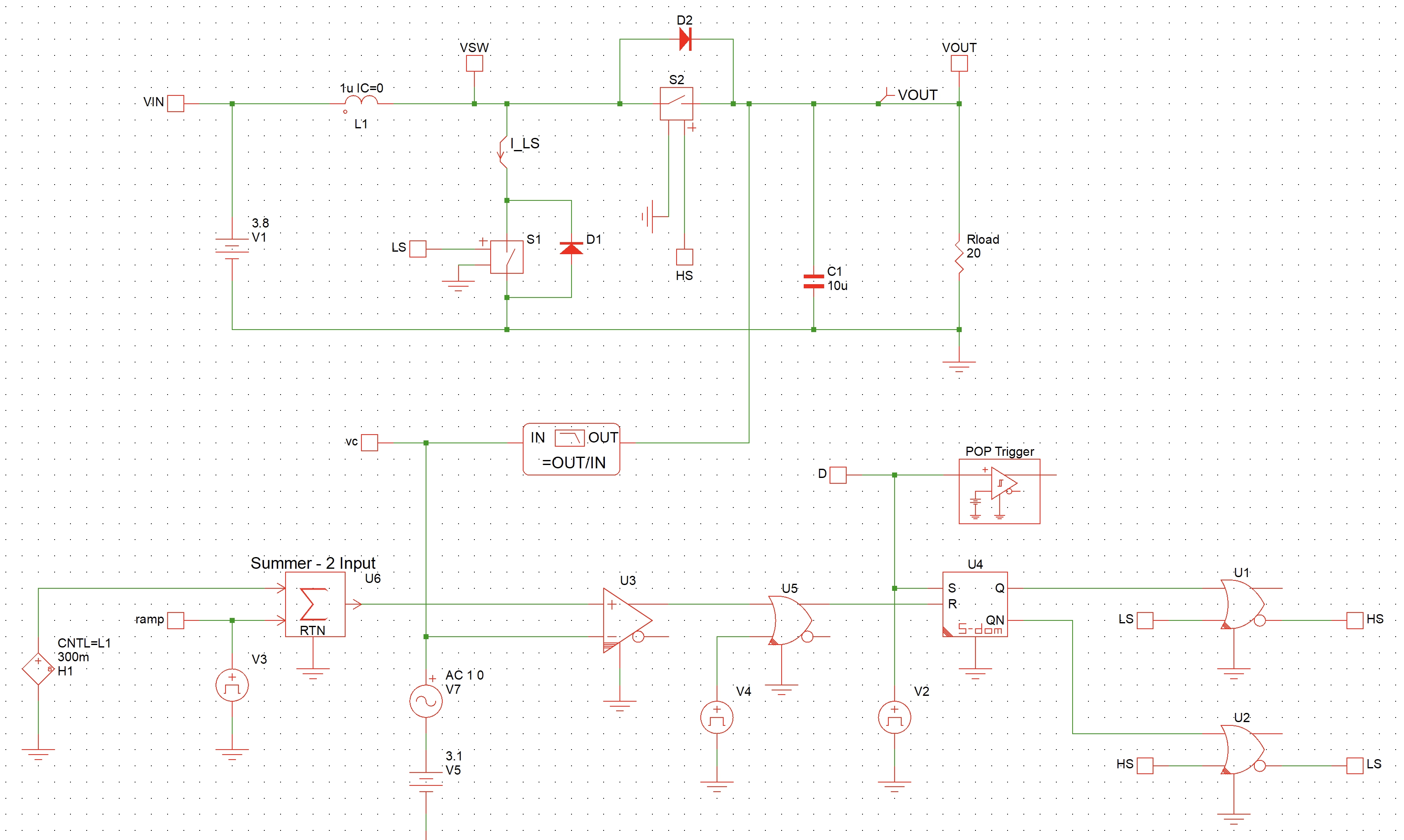 Gvc test bench for PCM controlled Boost converter in Simplis