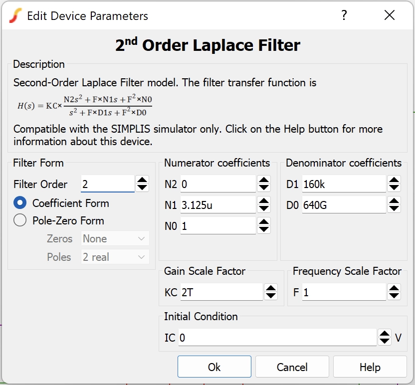 2nd-order Laplace Transfer Function block property for Gid simulation