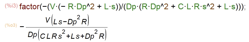 Gvd and Gid transfer function simplified results from wxMaxima