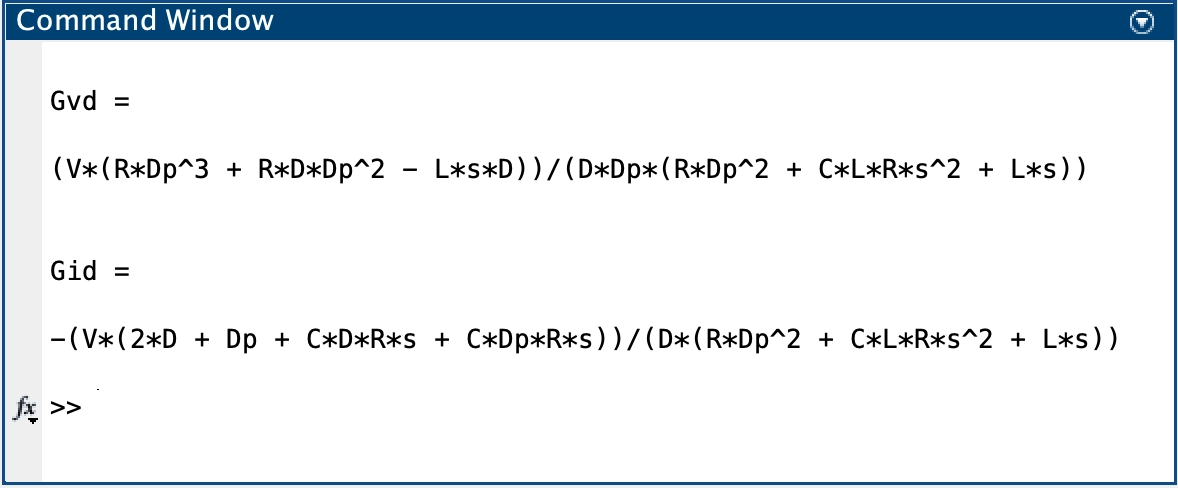 Gvd derived result from Matlab
