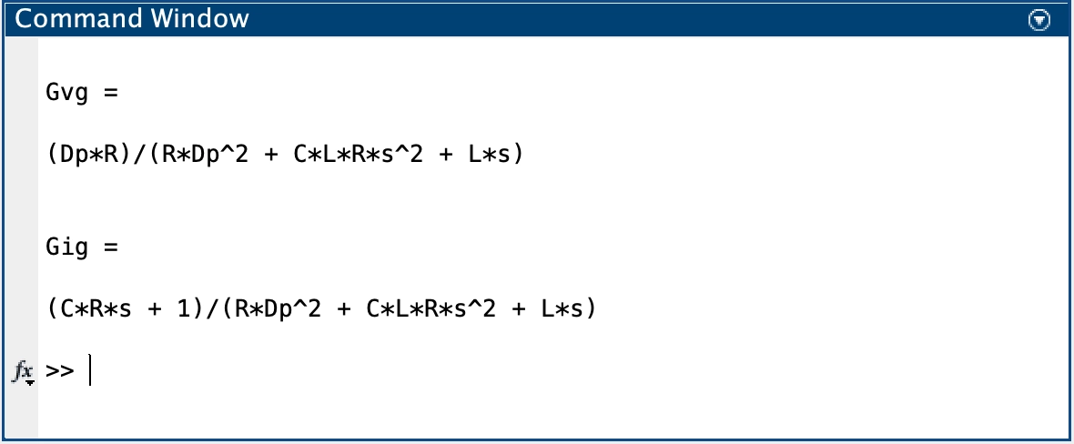 Gvg derived result from Matlab