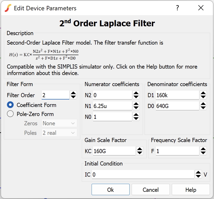 2nd-order Laplace Transfer Function block property for Gig simulation