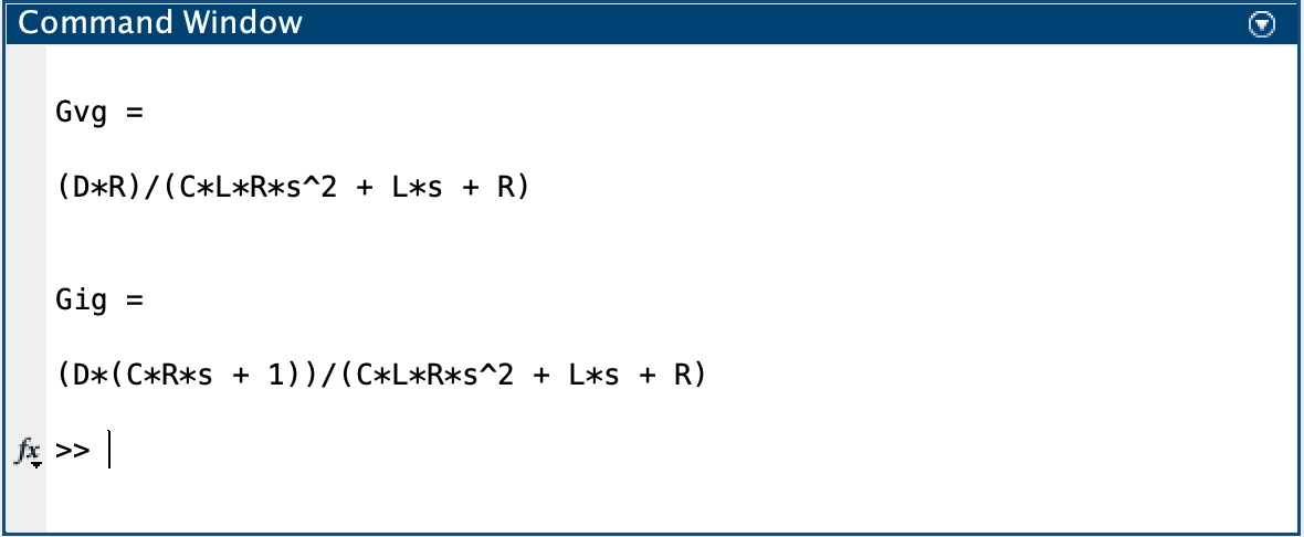 Gvg derived result from Matlab