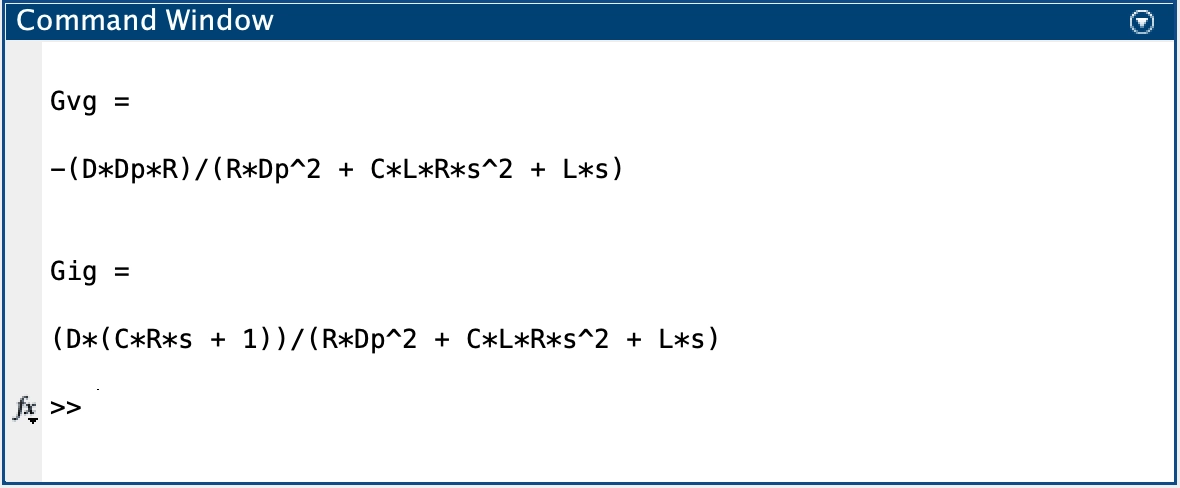 Gvg derived result from Matlab