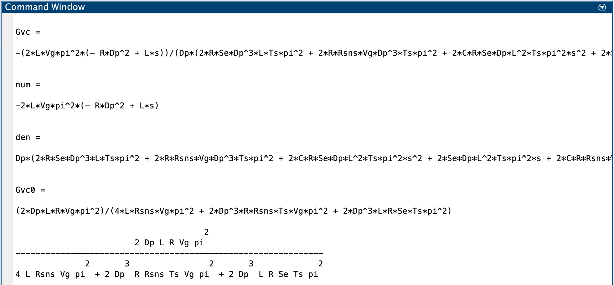 Gvc derived results from Matlab