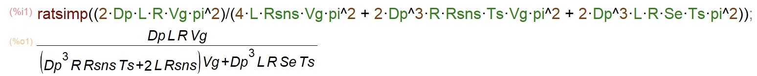 Gvc0 DC gain simplification in wxMaxima