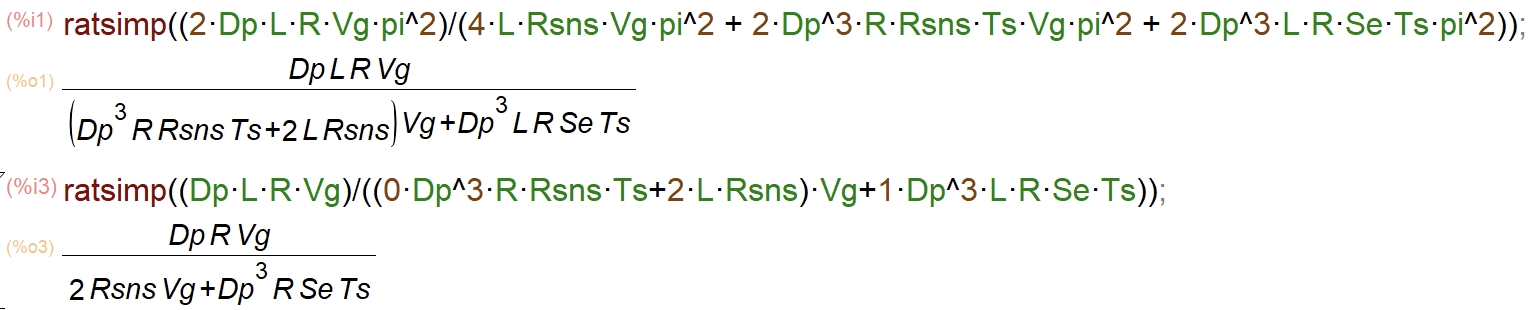 Gvc DC gain term simplification in wxMaxima