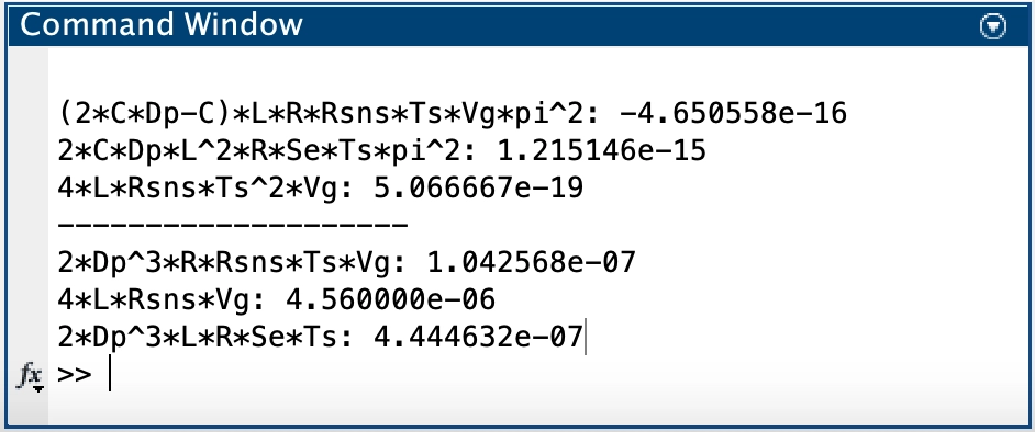 d2 terms calculated result from Matlab