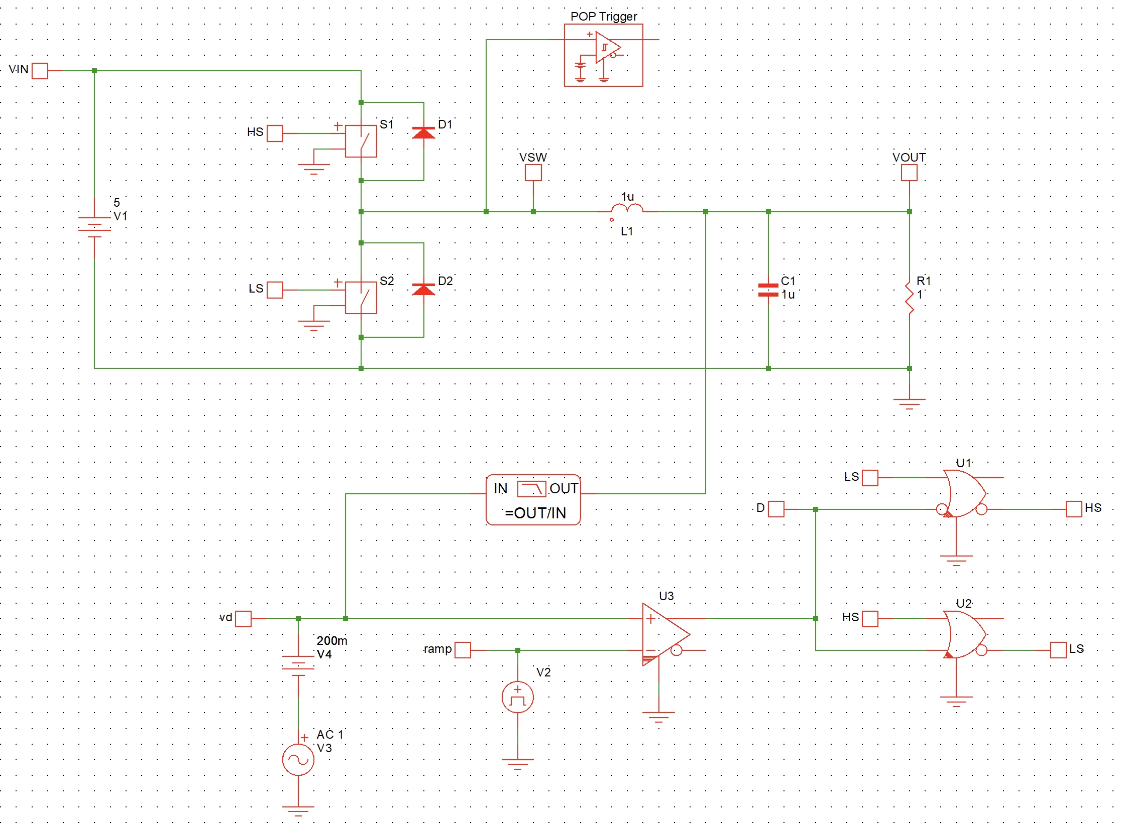 Modified open loop Buck converter model in Simplis