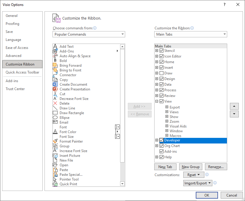 Visio options