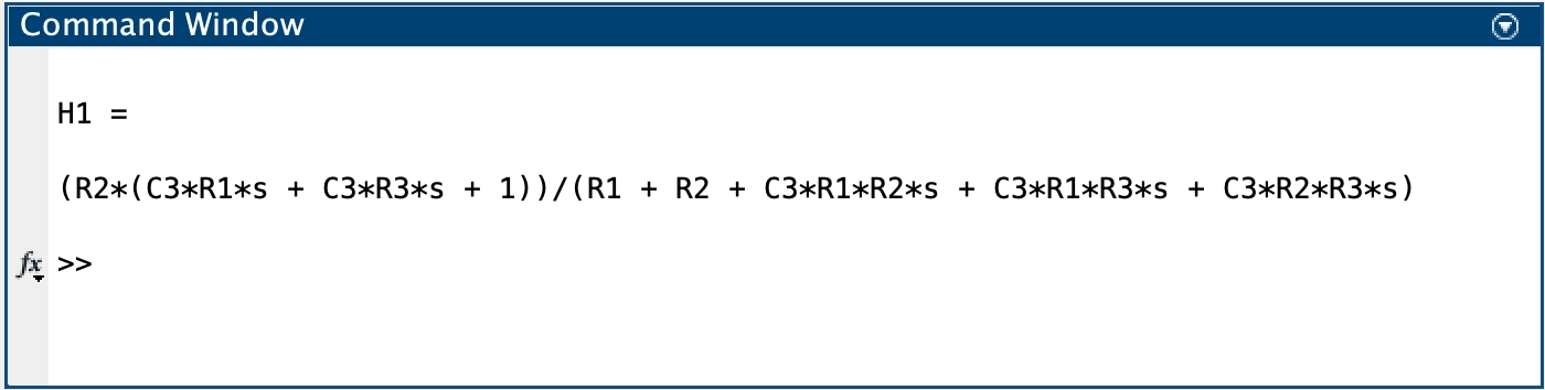 H1(s) derivied result from Matlab
