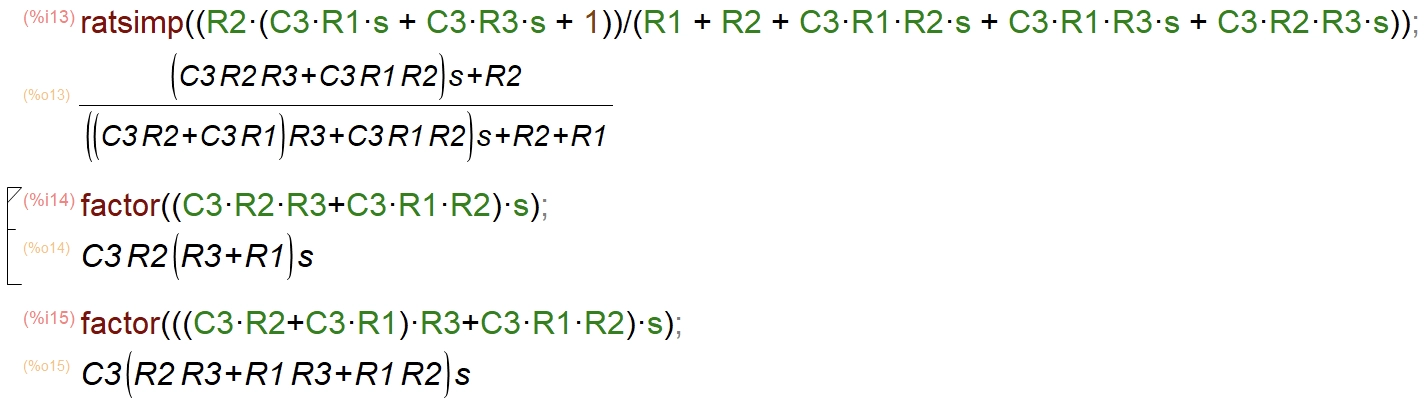 H1(s) simplified result from wxMaxima
