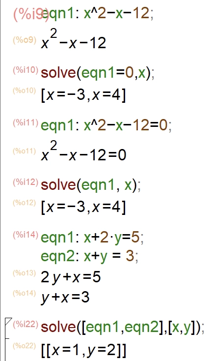 Solve equations in wxMaxima